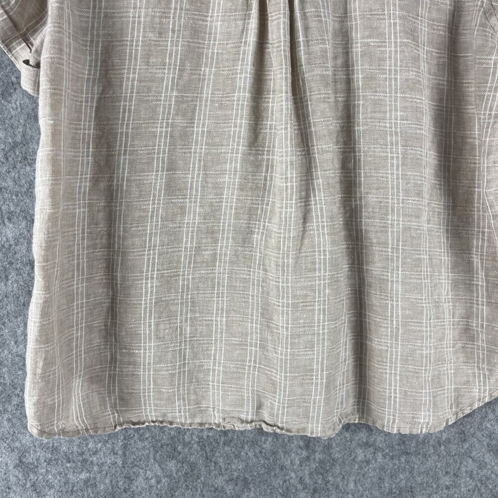 Tommy Bahama Linen Top Womens Medium Beige Plaid Short Sleeve Coastal Beachy - Picture 10 of 12